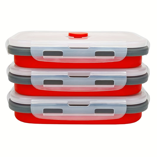 3Pcs Foldable Leak Proof Food Storage Containers Airtight Microwave Freezer Safe 16.91oz Portable Lunch Bento Box