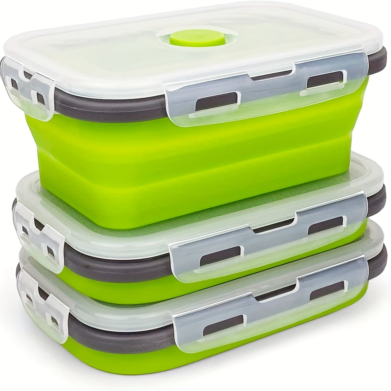 3Pcs Foldable Leak Proof Food Storage Containers Airtight Microwave Freezer Safe 16.91oz Portable Lunch Bento Box