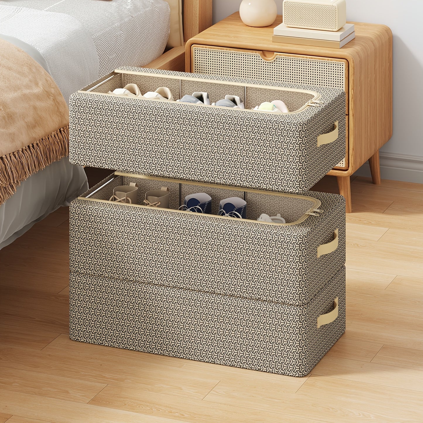 1/2/3 Pack Foldable Under Bed Shoe Storage Box Space Saving Underbed Shoes Organizer For Home Bedroom