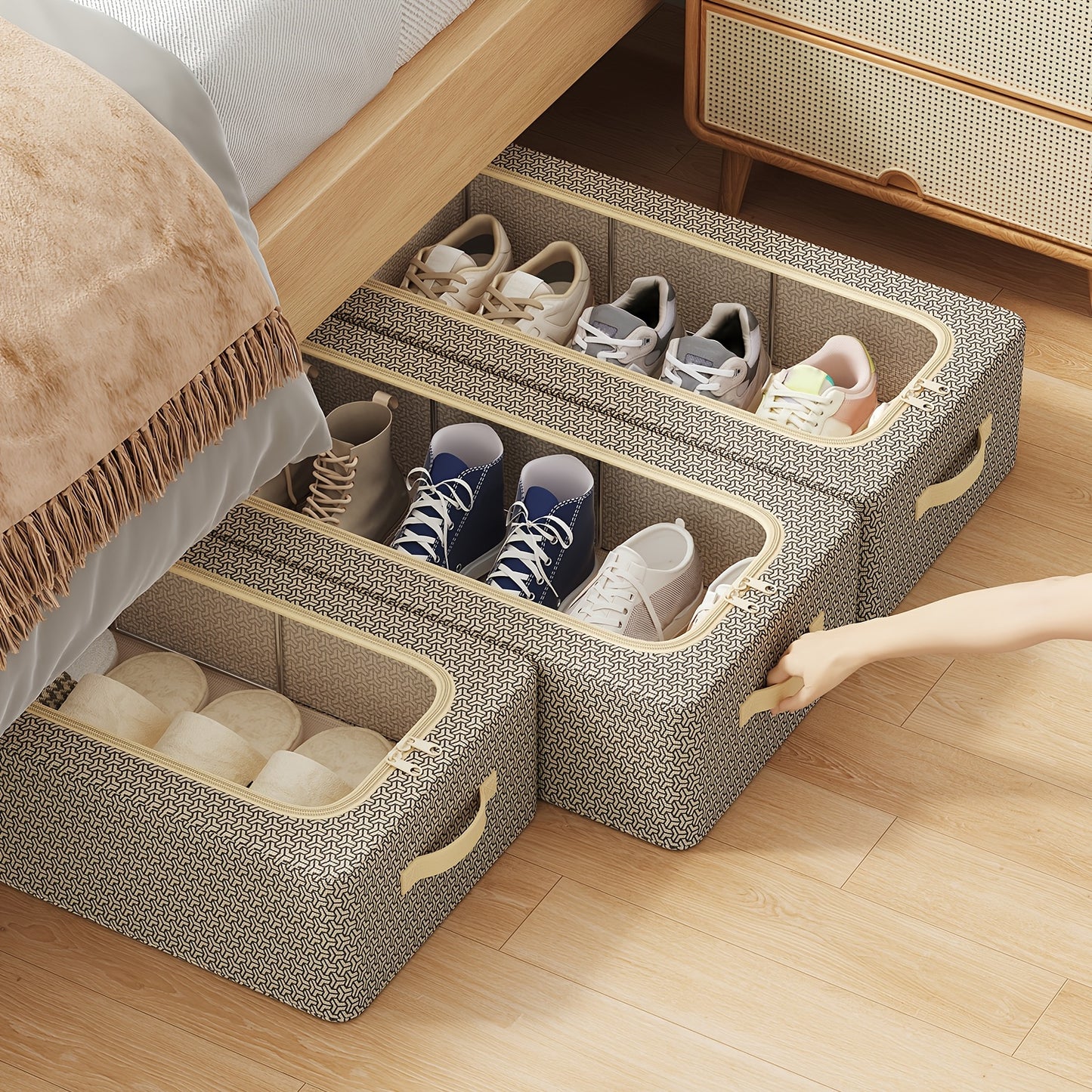 1/2/3 Pack Foldable Under Bed Shoe Storage Box Space Saving Underbed Shoes Organizer For Home Bedroom