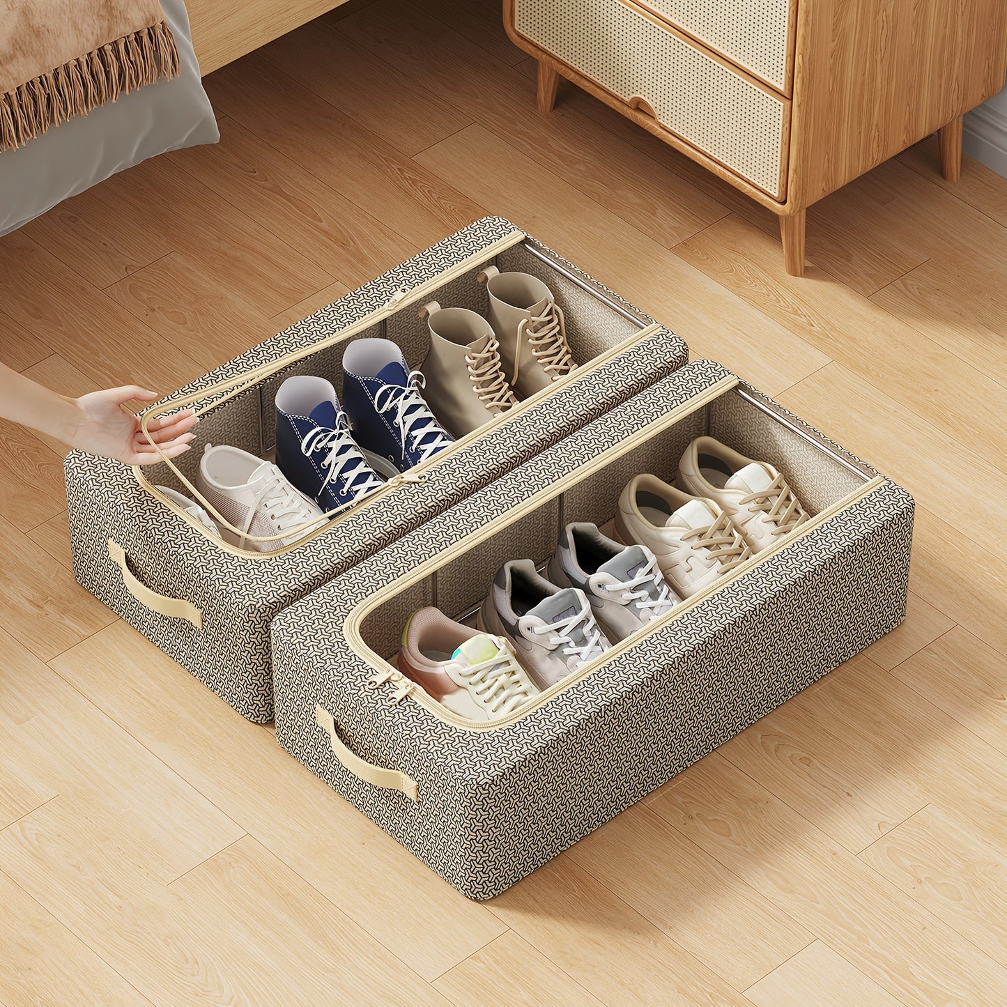 1/2/3 Pack Foldable Under Bed Shoe Storage Box Space Saving Underbed Shoes Organizer For Home Bedroom