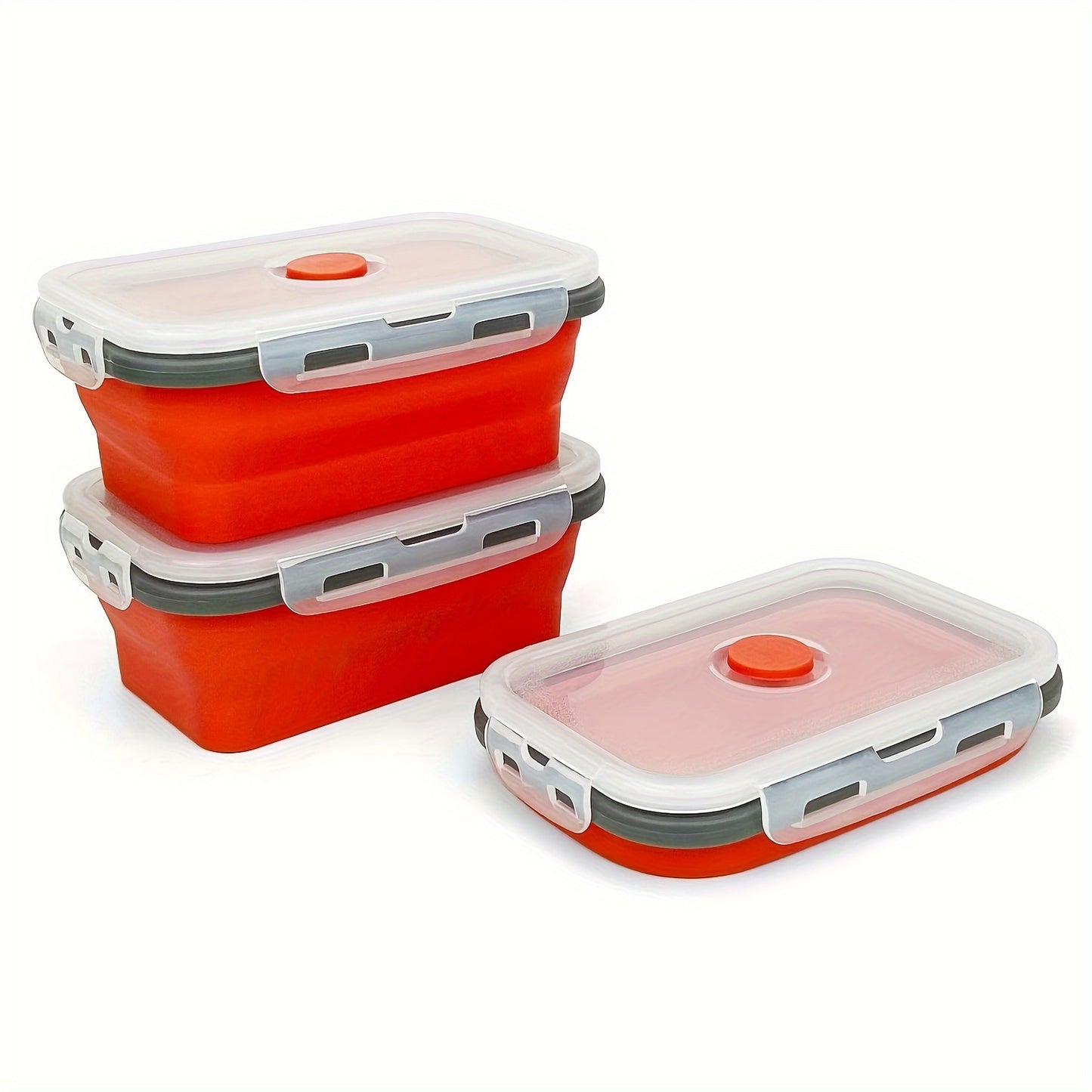 3Pcs Foldable Leak Proof Food Storage Containers Airtight Microwave Freezer Safe 16.91oz Portable Lunch Bento Box