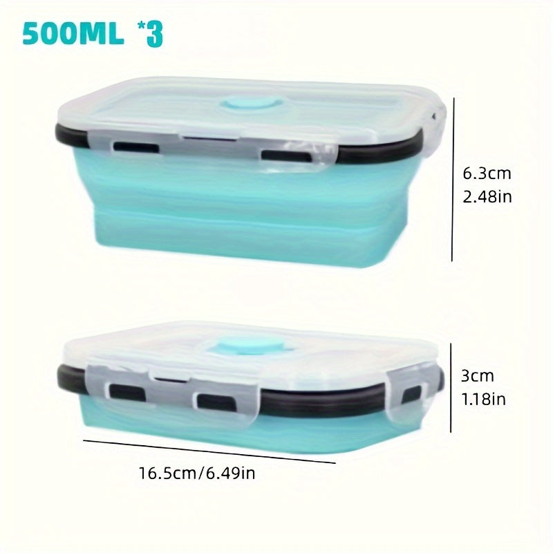 3Pcs Foldable Leak Proof Food Storage Containers Airtight Microwave Freezer Safe 16.91oz Portable Lunch Bento Box
