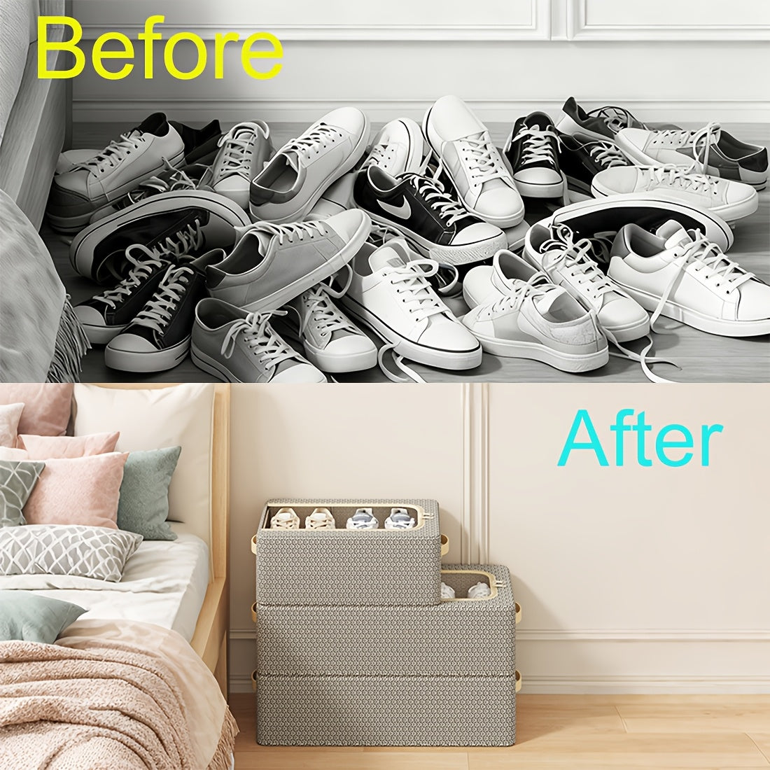 1/2/3 Pack Foldable Under Bed Shoe Storage Box Space Saving Underbed Shoes Organizer For Home Bedroom
