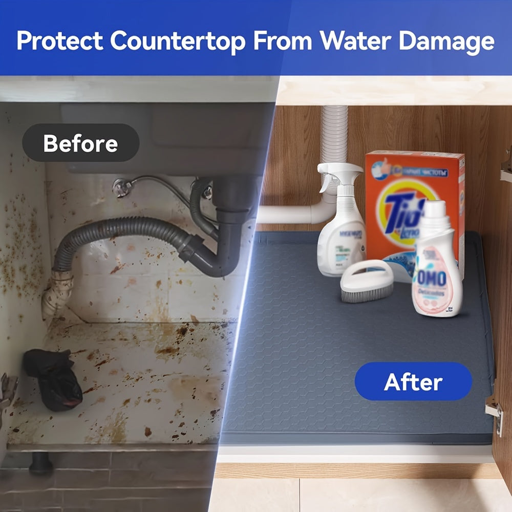 22x19 Inch Silicone Under Sink Mat Waterproof Flexible Cabinet Tray Kitchen Bathroom Laundry Drainage Liner