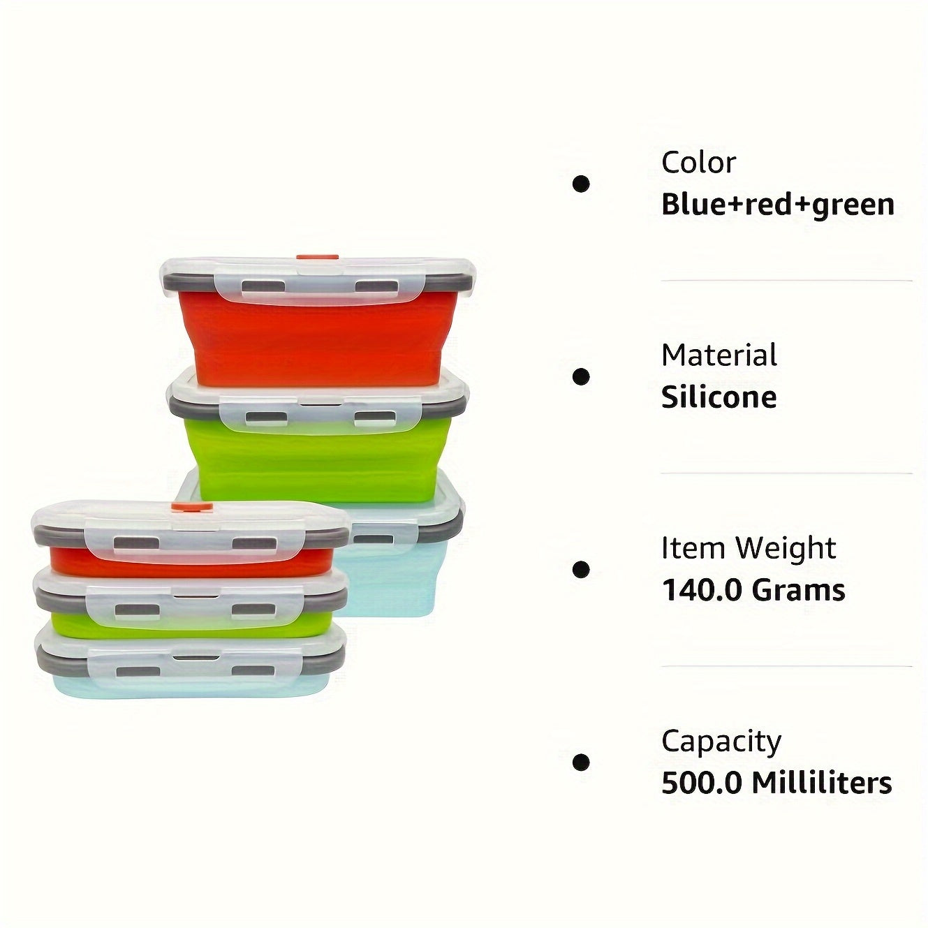 3Pcs Foldable Leak Proof Food Storage Containers Airtight Microwave Freezer Safe 16.91oz Portable Lunch Bento Box