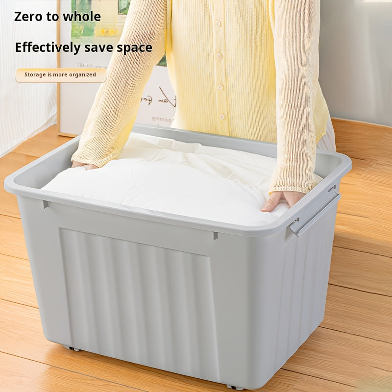 3Pcs Large Stackable Storage Bins With Lid Wheel & Lock Latch Grey Striped Portable Closet Clothes Organizer Box