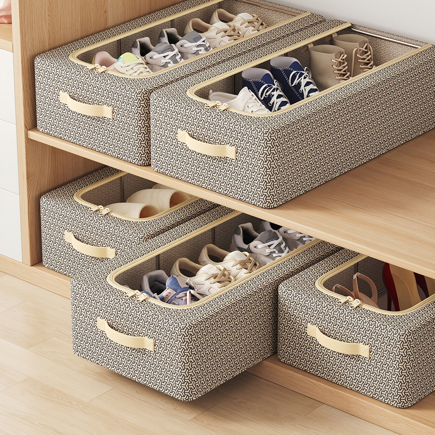 1/2/3 Pack Foldable Under Bed Shoe Storage Box Space Saving Underbed Shoes Organizer For Home Bedroom