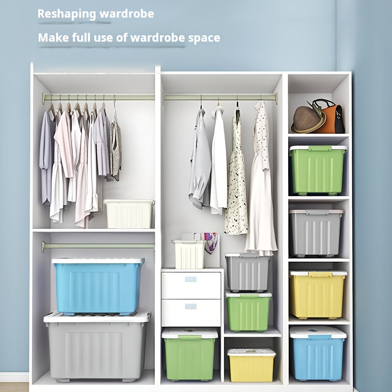 3Pcs Large Stackable Storage Bins With Lid Wheel & Lock Latch Grey Striped Portable Closet Clothes Organizer Box