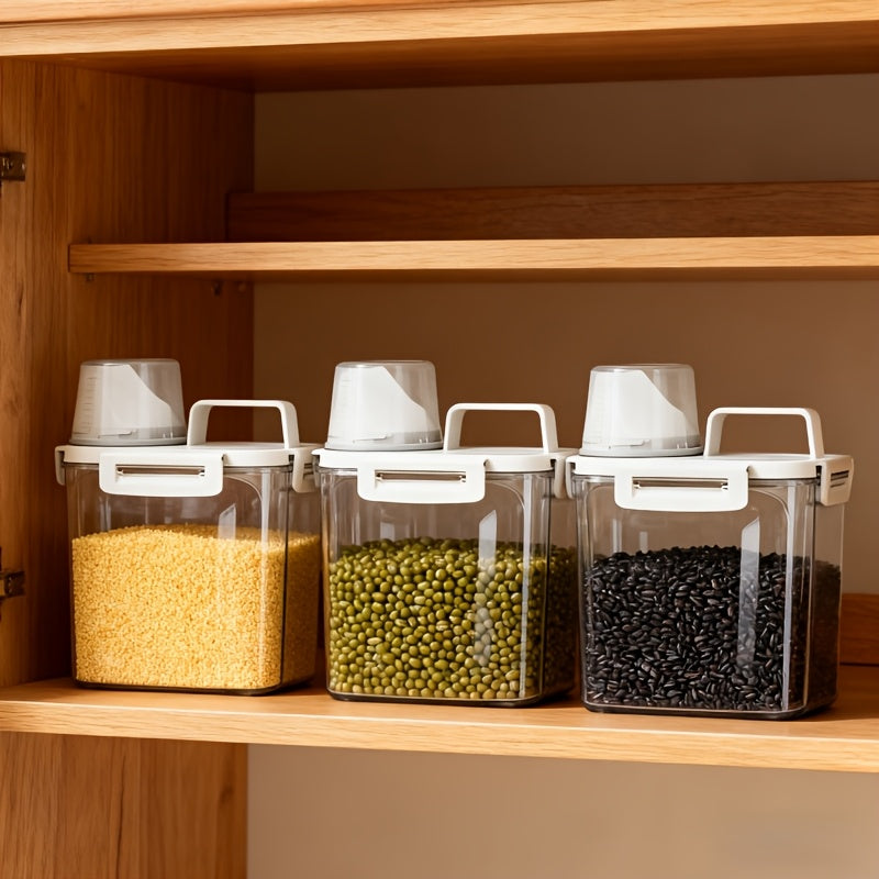 2/3/4 Pack 3Lbs Transparent Rice Storage Container Thickened Plastic Grain Dispenser With Measuring Cup Dry Food Sealed Storage Box