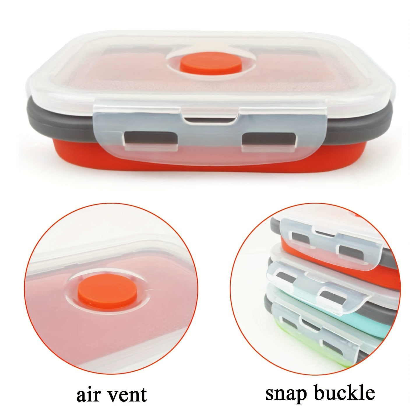 3Pcs Foldable Leak Proof Food Storage Containers Airtight Microwave Freezer Safe 16.91oz Portable Lunch Bento Box