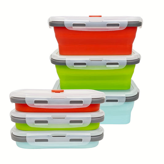 3Pcs Foldable Leak Proof Food Storage Containers Airtight Microwave Freezer Safe 16.91oz Portable Lunch Bento Box