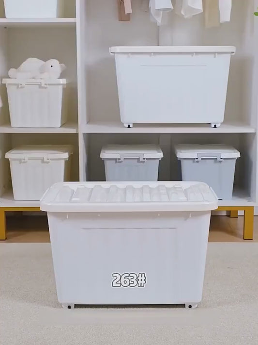 3Pcs Large Stackable Storage Bins With Lid Wheel & Lock Latch Grey Striped Portable Closet Clothes Organizer Box